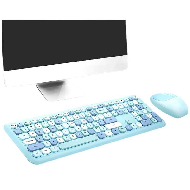 MOFI - Kit teclado y mouse inalámbrico Moffi color celeste