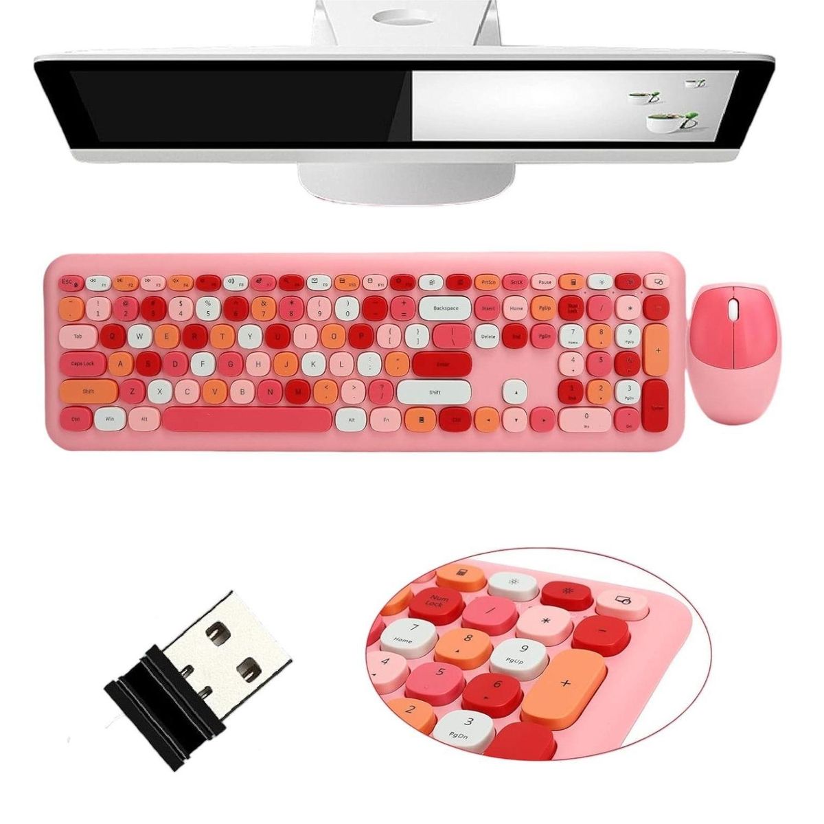 MOFI - Kit teclado y mouse inalámbrico Moffi color rosado