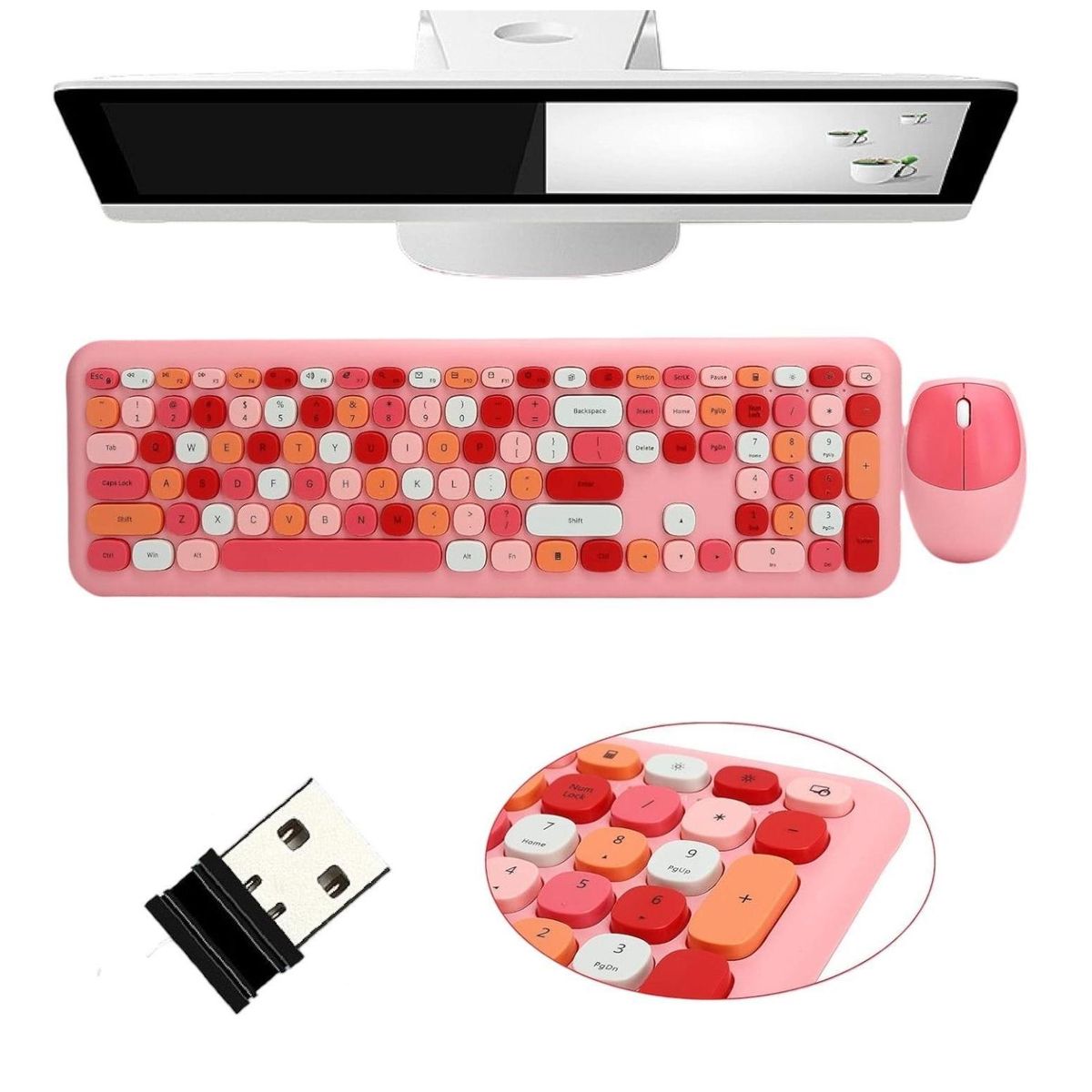 MOFI - Kit teclado y mouse inalámbrico Moffi color rosado