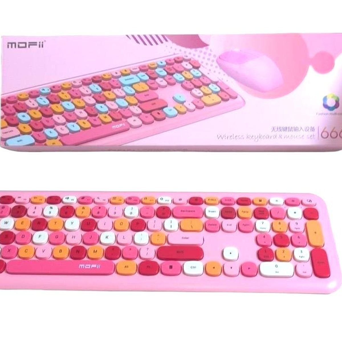 MOFI - Kit teclado y mouse inalámbrico Moffi color rosado