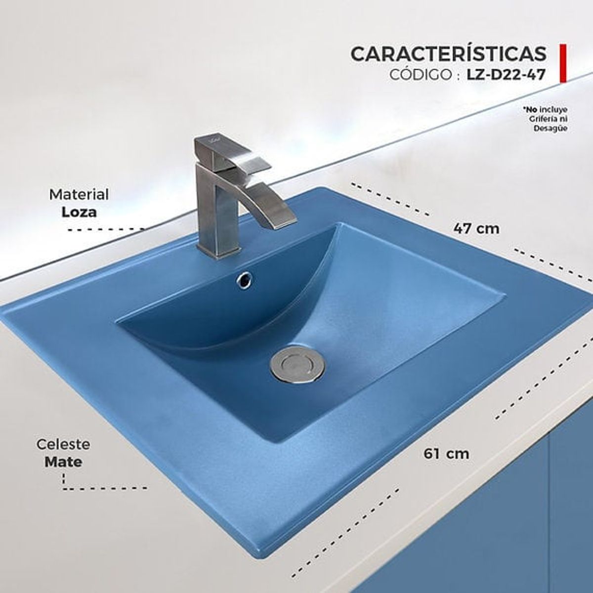 XM - LAVADERO DE LOZA CUADRADO CELESTE LZ-D22-47