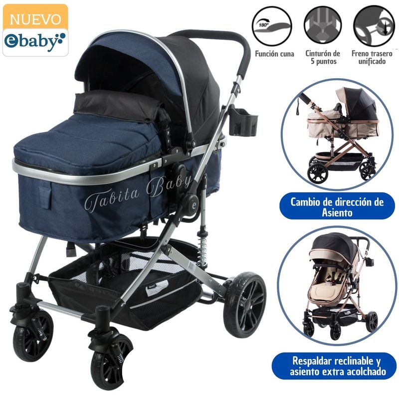 EBABY - Coche de Moises de Lujo Bigi Azul con Tull