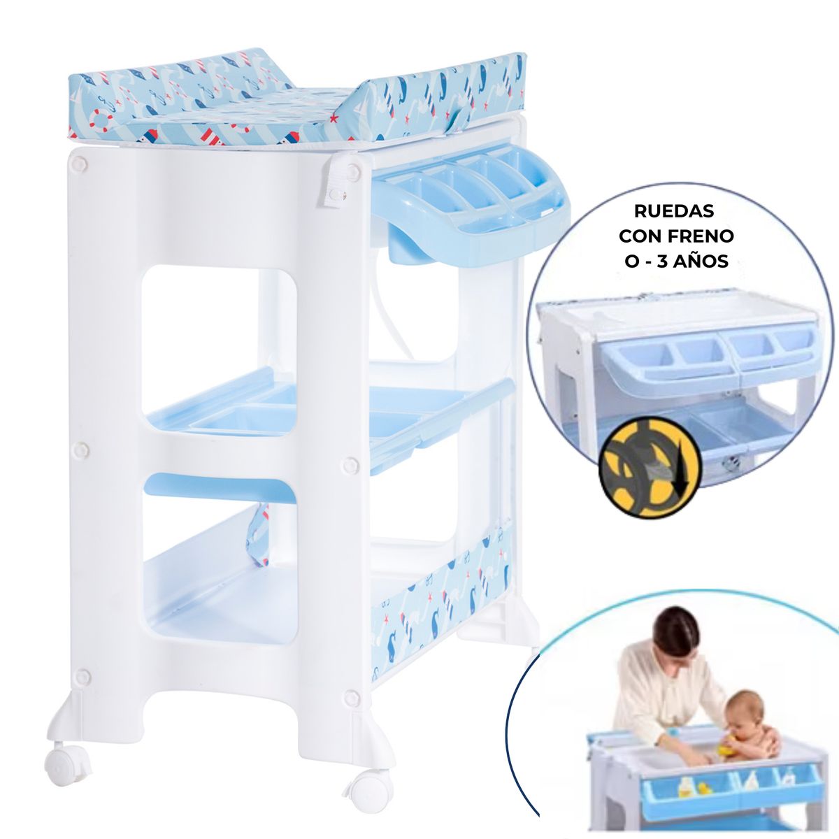 EBABY - Bañera Cambiador para bebé 3 piso Natiel Celeste