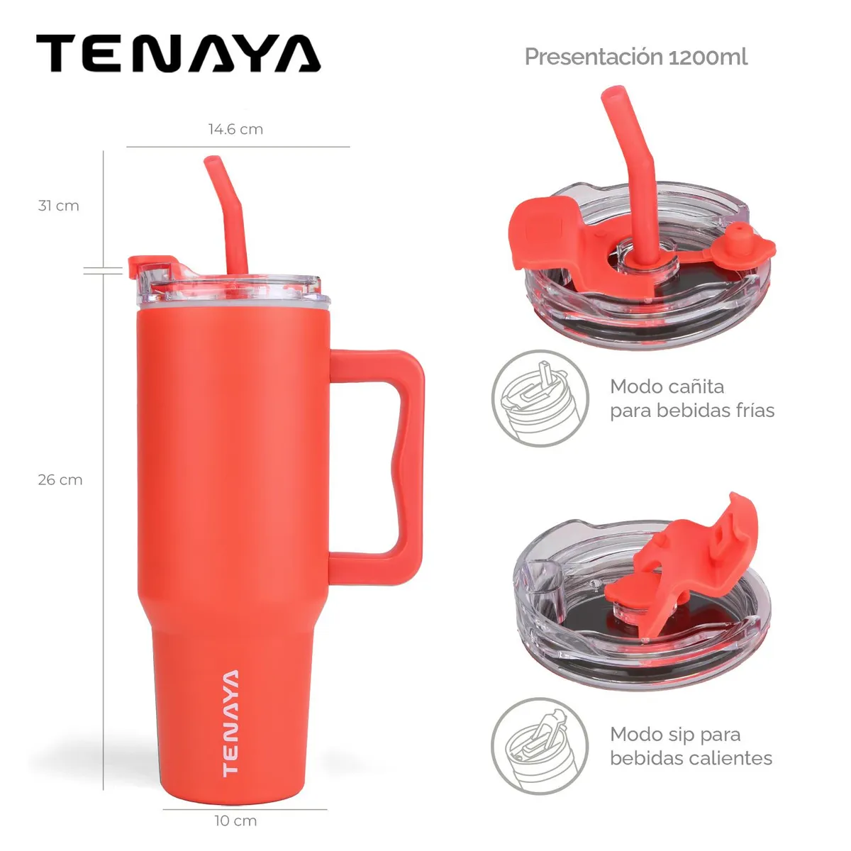 TENAYA - Vaso Tomatodo de Acero Inoxidable Antiderrame 1200ML TENAYA EAGLE ROJO