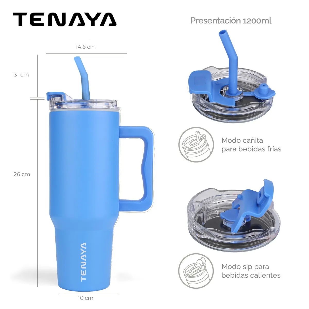 TENAYA - Vaso Tomatodo de Acero Inoxidable Antiderrame 1200ML TENAYA EAGLE CELESTE