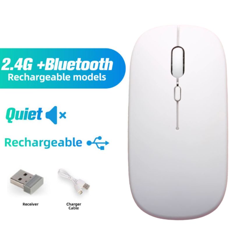 GENERICO - Mouse Inalámbrico Recargable Dual Bluetooth y USB 24G RGB BLANCO