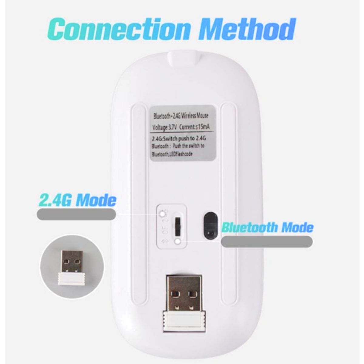 GENERICO - Mouse Inalámbrico Recargable Dual Bluetooth y USB 24G RGB PLOMO