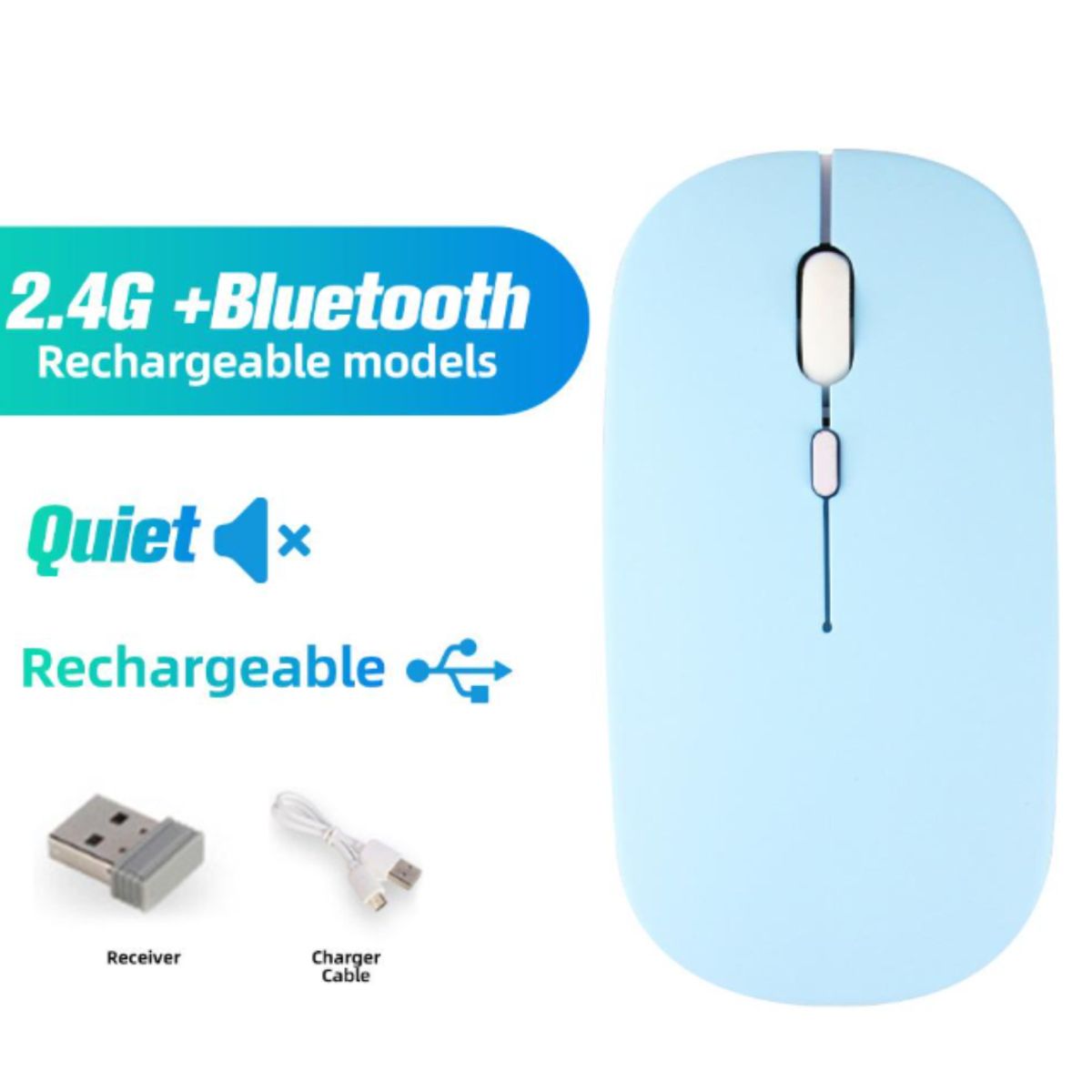 GENERICO - Mouse Inalámbrico Recargable Dual Bluetooth y USB 24G RGB AZUL