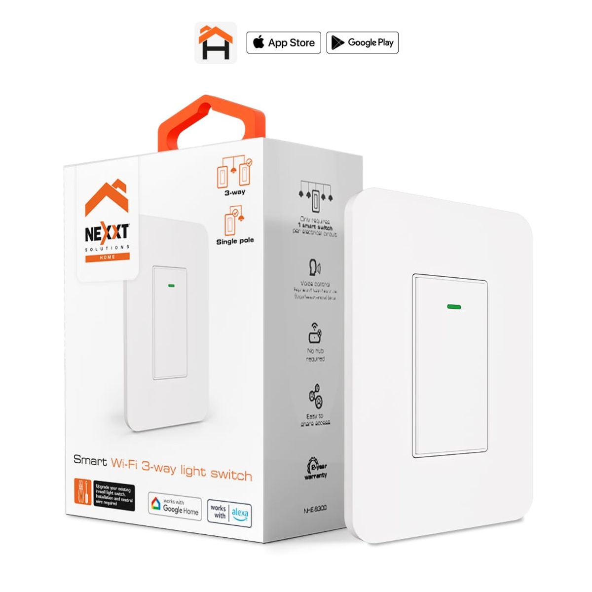 NEXXT SOLUTIONS - Interruptor Inteligente Wi-Fi Nexxt NHE-S300 - Control de voz