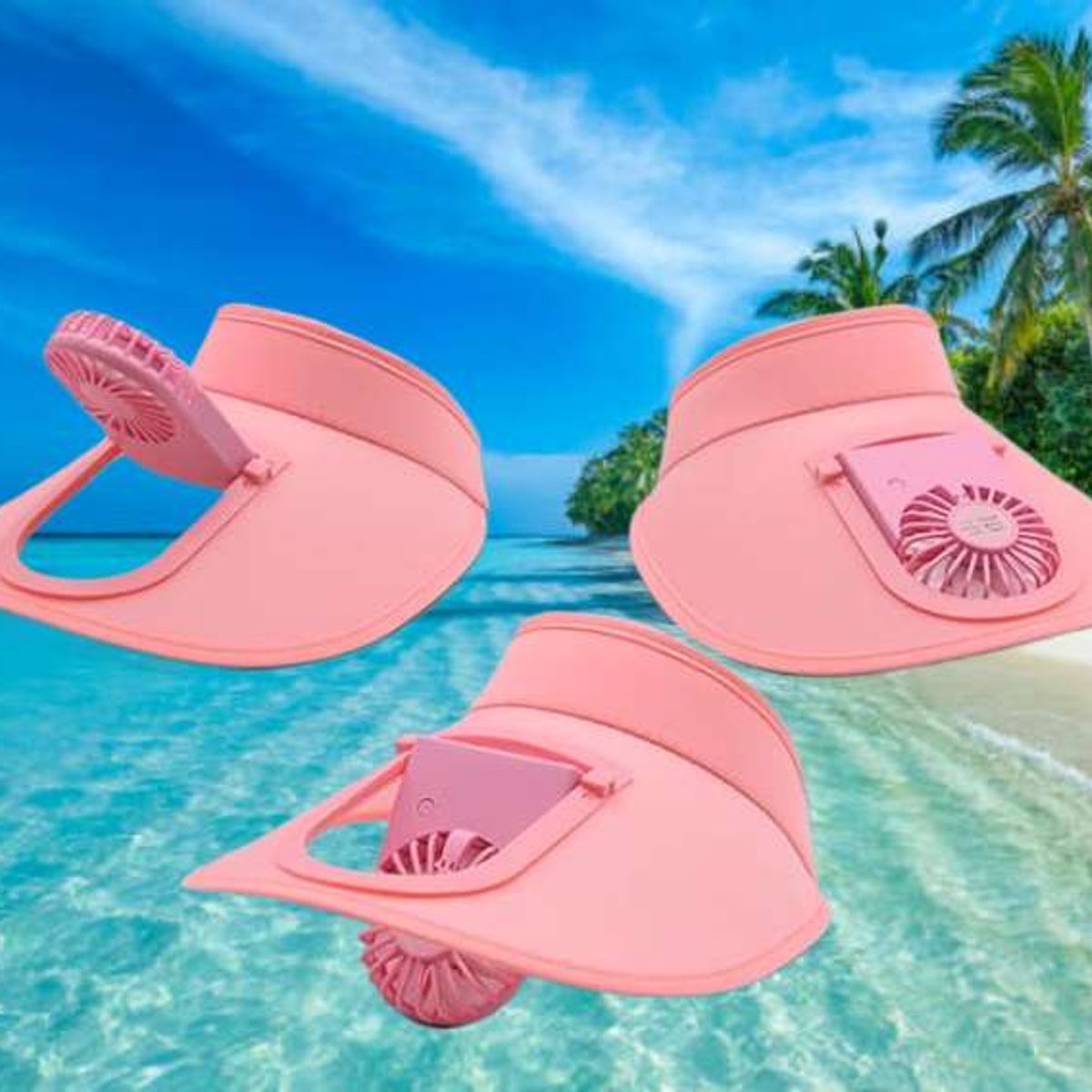 GENERICO - GORRO VENTILADOR SOMBRERO ADAPTABLE A POSICIONES RECARGABLE ROSADO