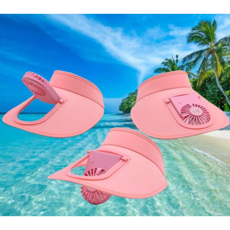 GENERICO - GORRO VENTILADOR SOMBRERO ADAPTABLE A POSICIONES RECARGABLE ROSADO