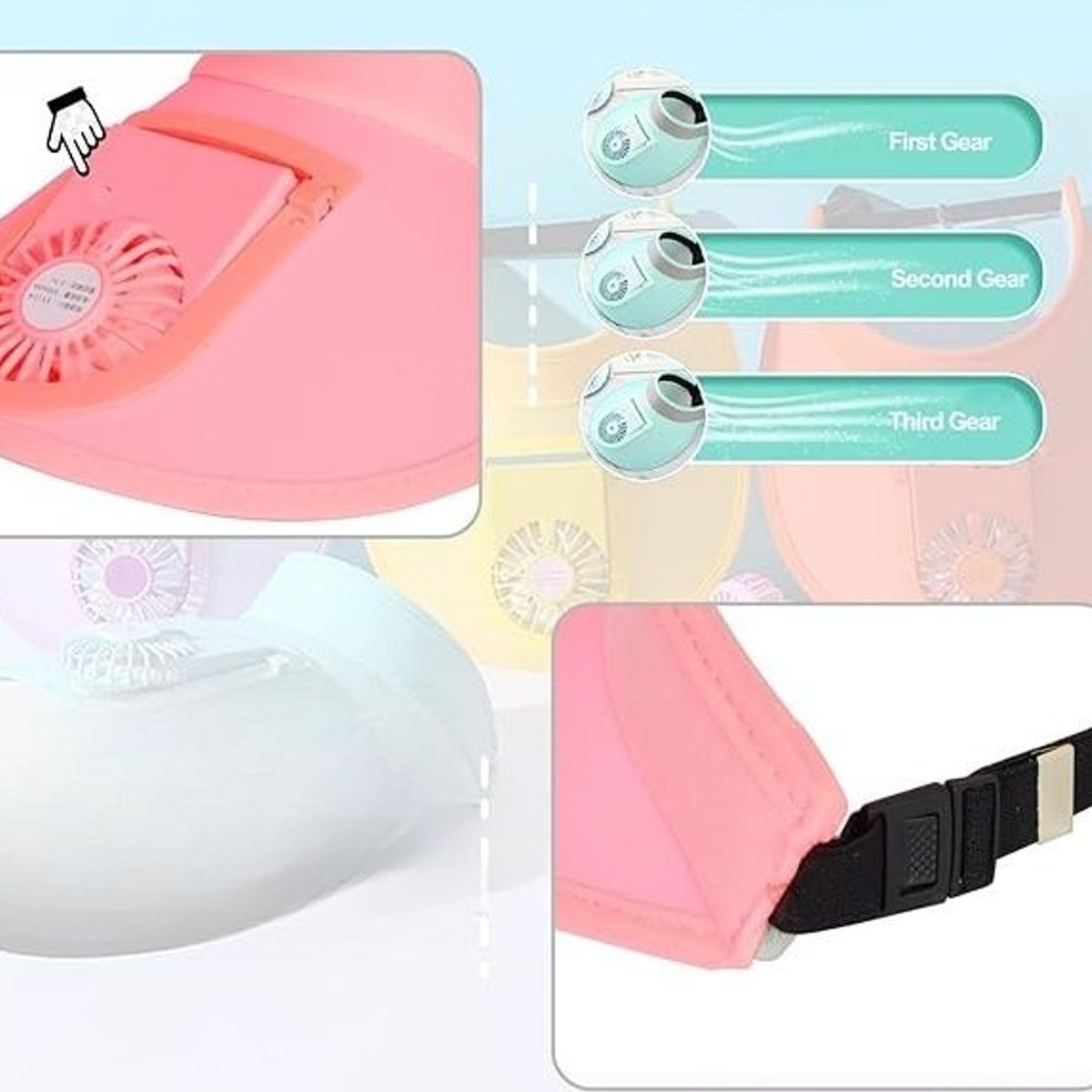 GENERICO - GORRO VENTILADOR SOMBRERO ADAPTABLE A POSICIONES RECARGABLE ROSADO