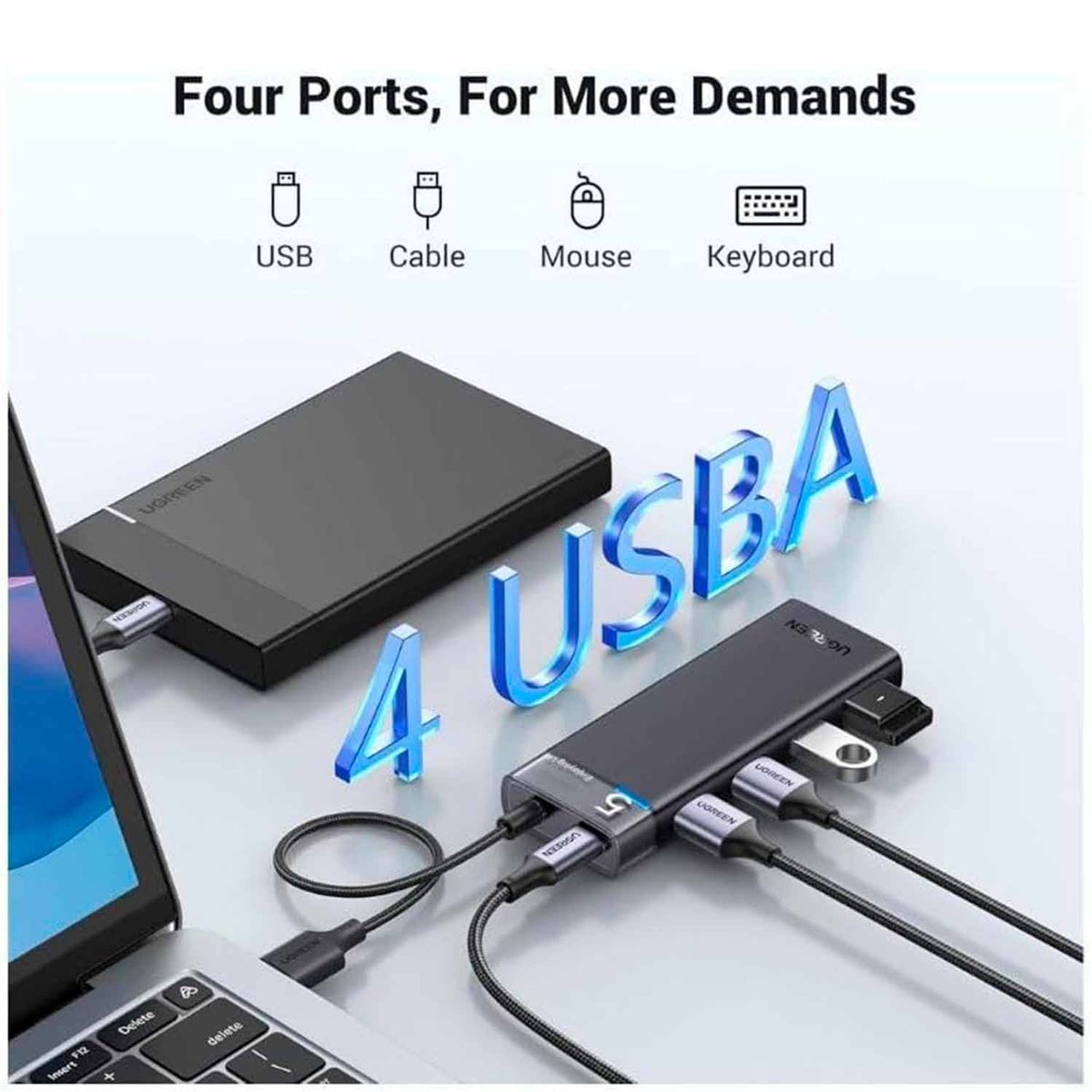 UGREEN - Hub Ugreen 4 Puertos Usb-A Cable Alimentador Usb-A Cm653 15548