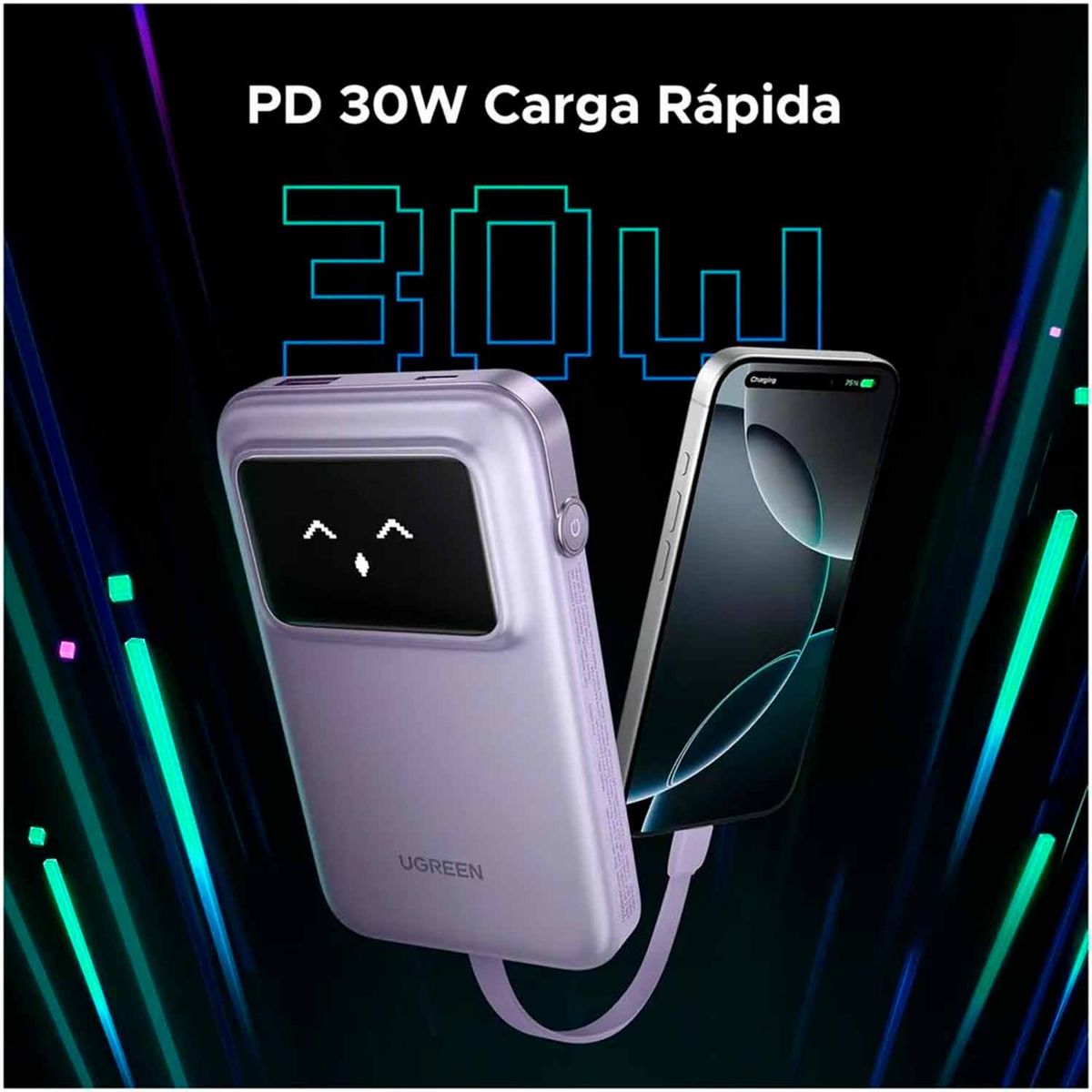 UGREEN - Power Bank Ugreen 10000Mah con Cable USB-C 30W Purple Pb511 35604B