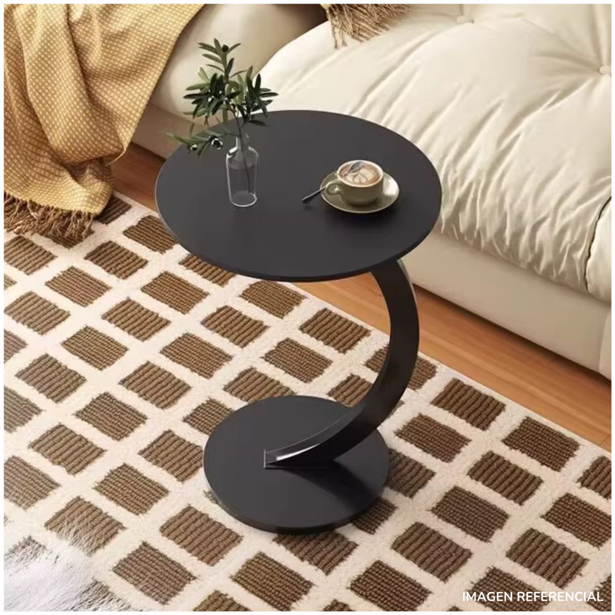 INSPIRA MARKET - Mesa Auxiliar Circular Moderna en Forma de C Negro