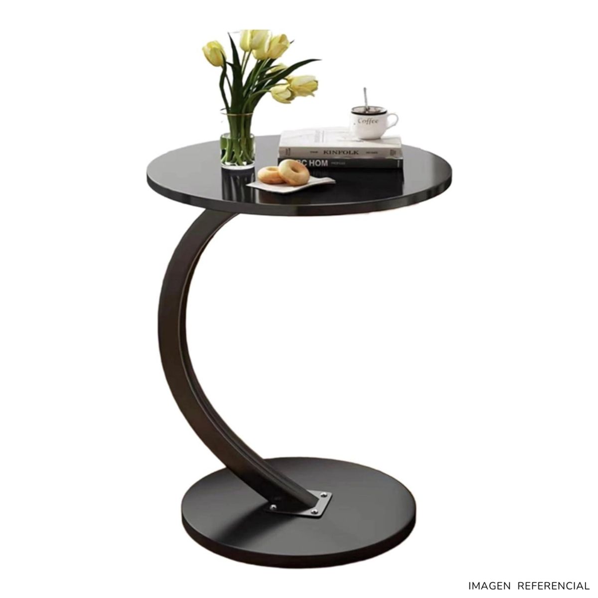 INSPIRA MARKET - Mesa Auxiliar Circular Moderna en Forma de C Negro