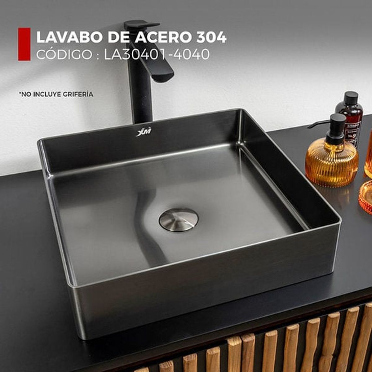 XM - LAVADERO CUADRADO DE ACERO CON DESAGÜE NEGRO LA30401-4040