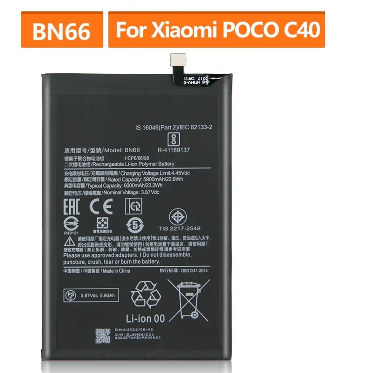GENERICO - BATERIA  Xiaomi Poco c40  BN66  TORIGINAL-SM NUEVO