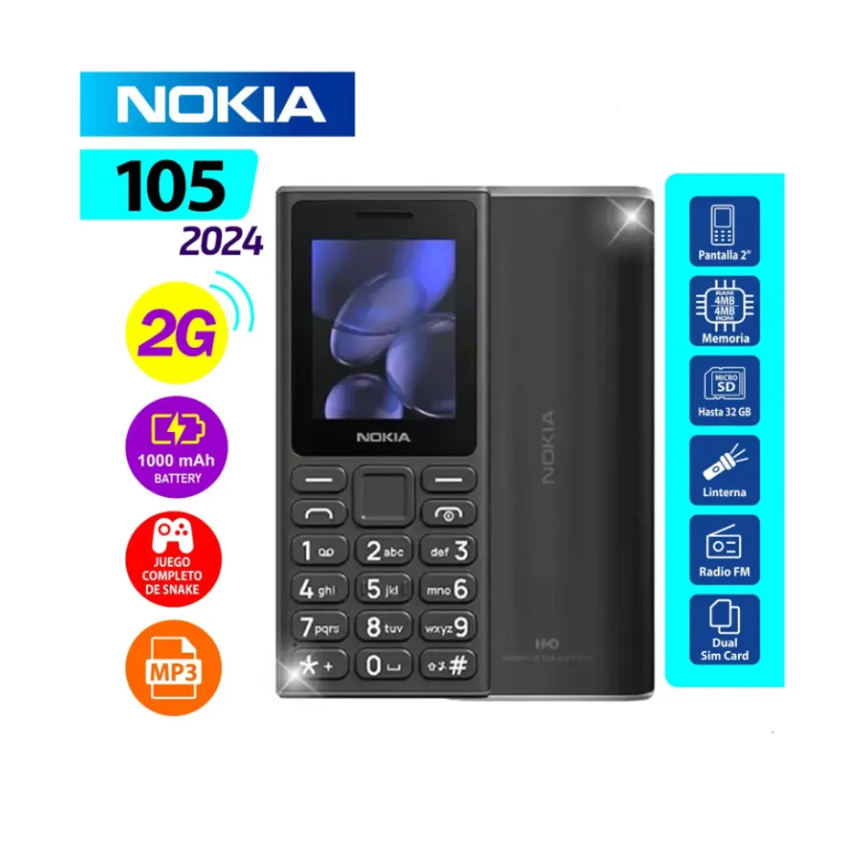 NOKIA - Celular Nokia 105 2G - Dual Sim - Negro