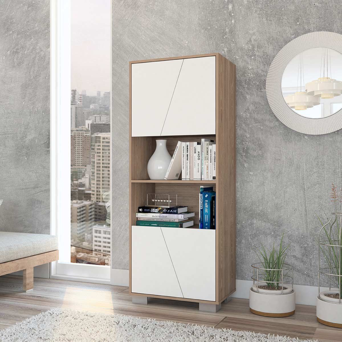 GENERICO - Biblioteca Oporto con Puertas  Blanco-Miel - Envío Armado y Melamina 18mm