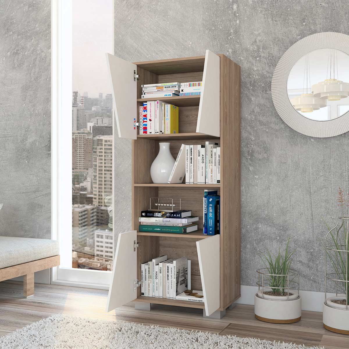 GENERICO - Biblioteca Oporto con Puertas  Blanco-Miel - Envío Armado y Melamina 18mm