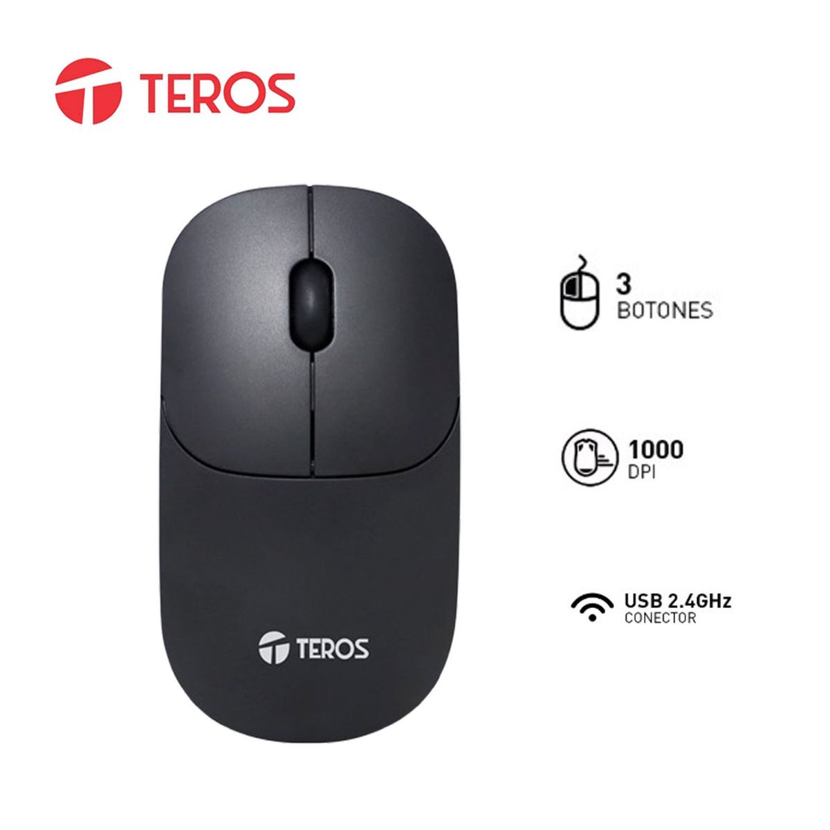TEROS - Mouse Inalámbrico Teros TE-1217S 3 botones 1000dpi 2.4 Ghz Negro