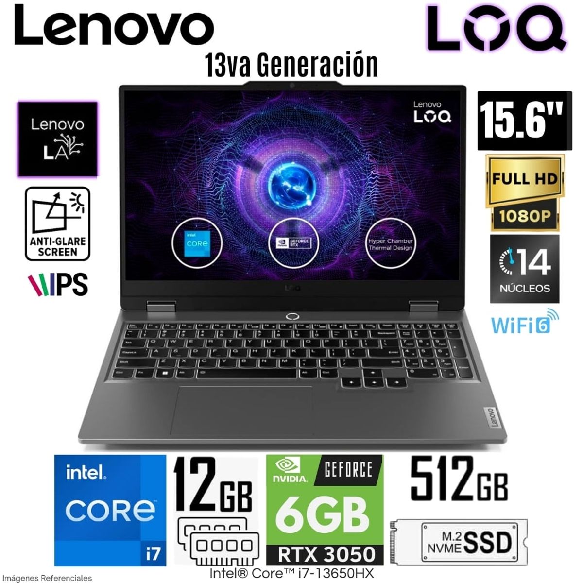 LENOVO - Laptop Lenovo LOQ 15IRX9 Intel Core i7-13650HX12GB RAM 512GB SSD 15.6"  FHD RTX3050 - 83DV00FHLM
