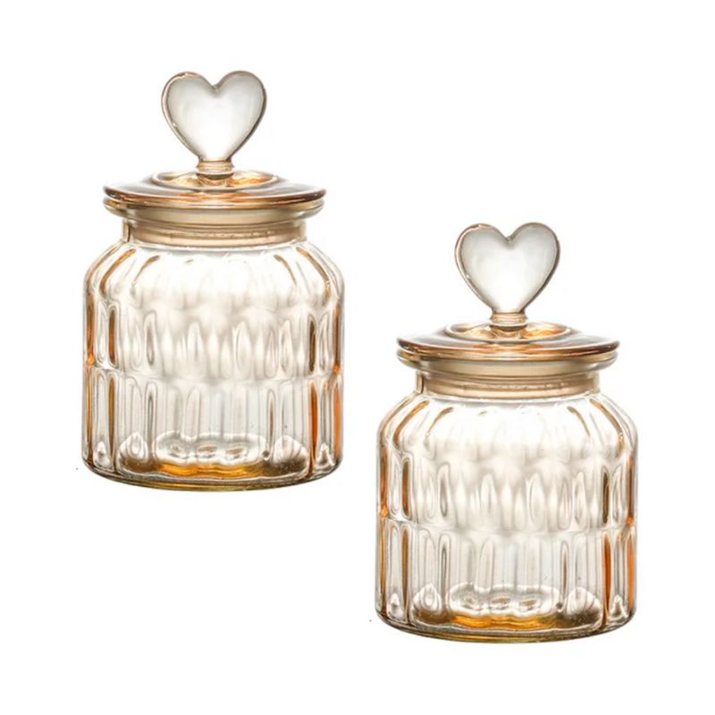 HYGGE - Pack de 2 Frascos de Vidrio con Tapa de Corazón 650 ml