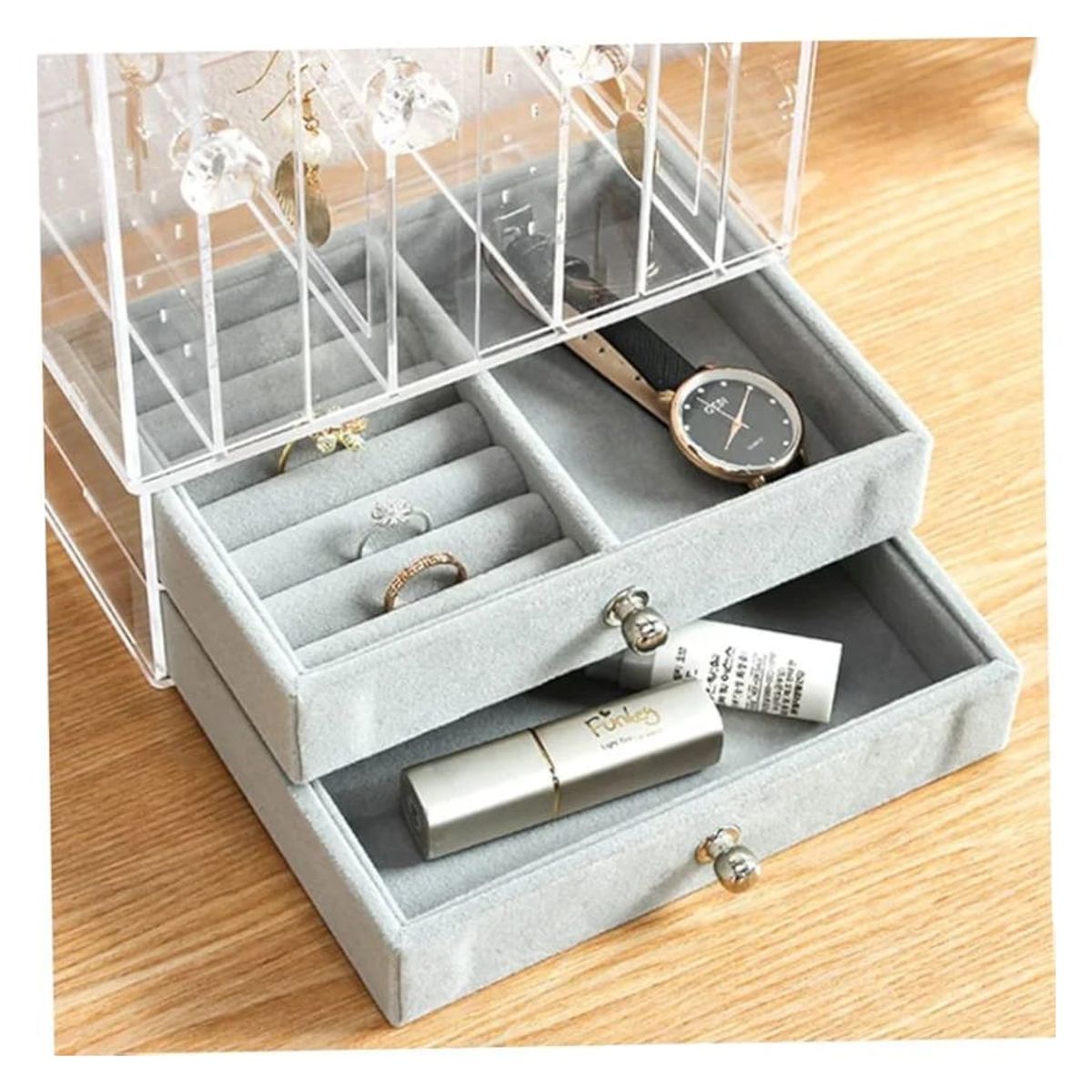 GENERICO - Organizador de Joyas Acrílico de Lujo con 4 puertas y 2 cajones