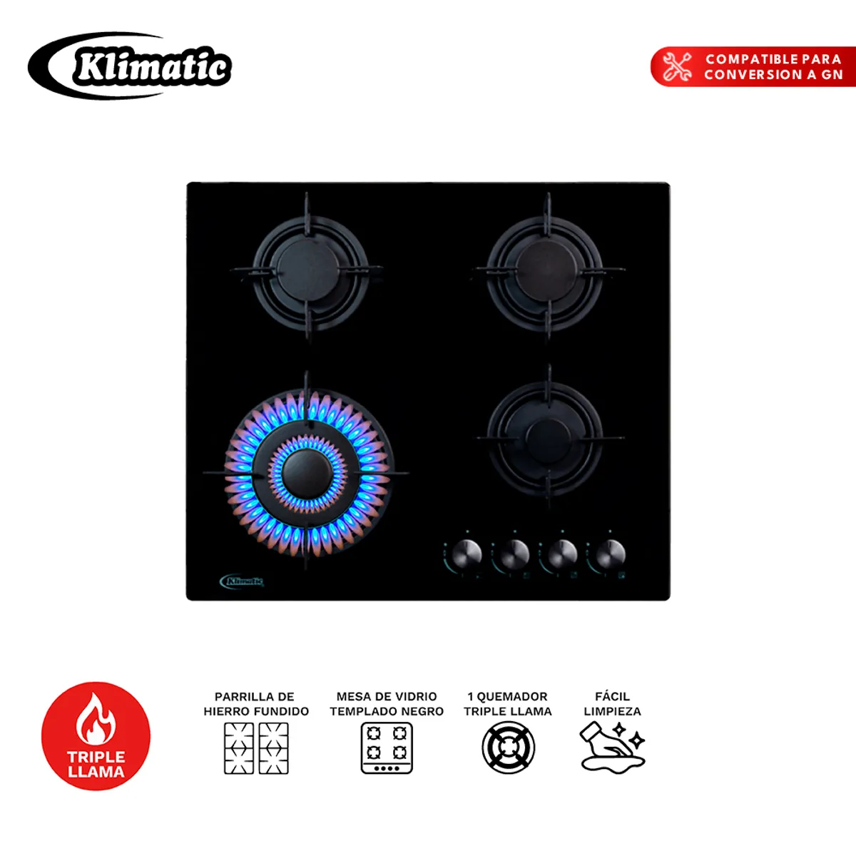 KLIMATIC - Cocina Empotrable Klimatic Nina 60 4 Hornillas - Negro