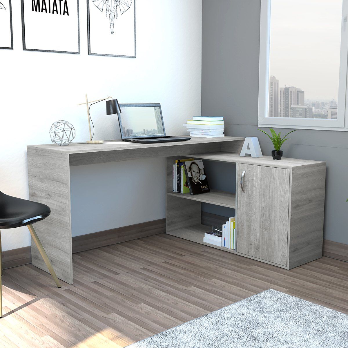 GENERICO - Escritorio Dubai  Ceniza - Envío Armado y Melamina 18mm