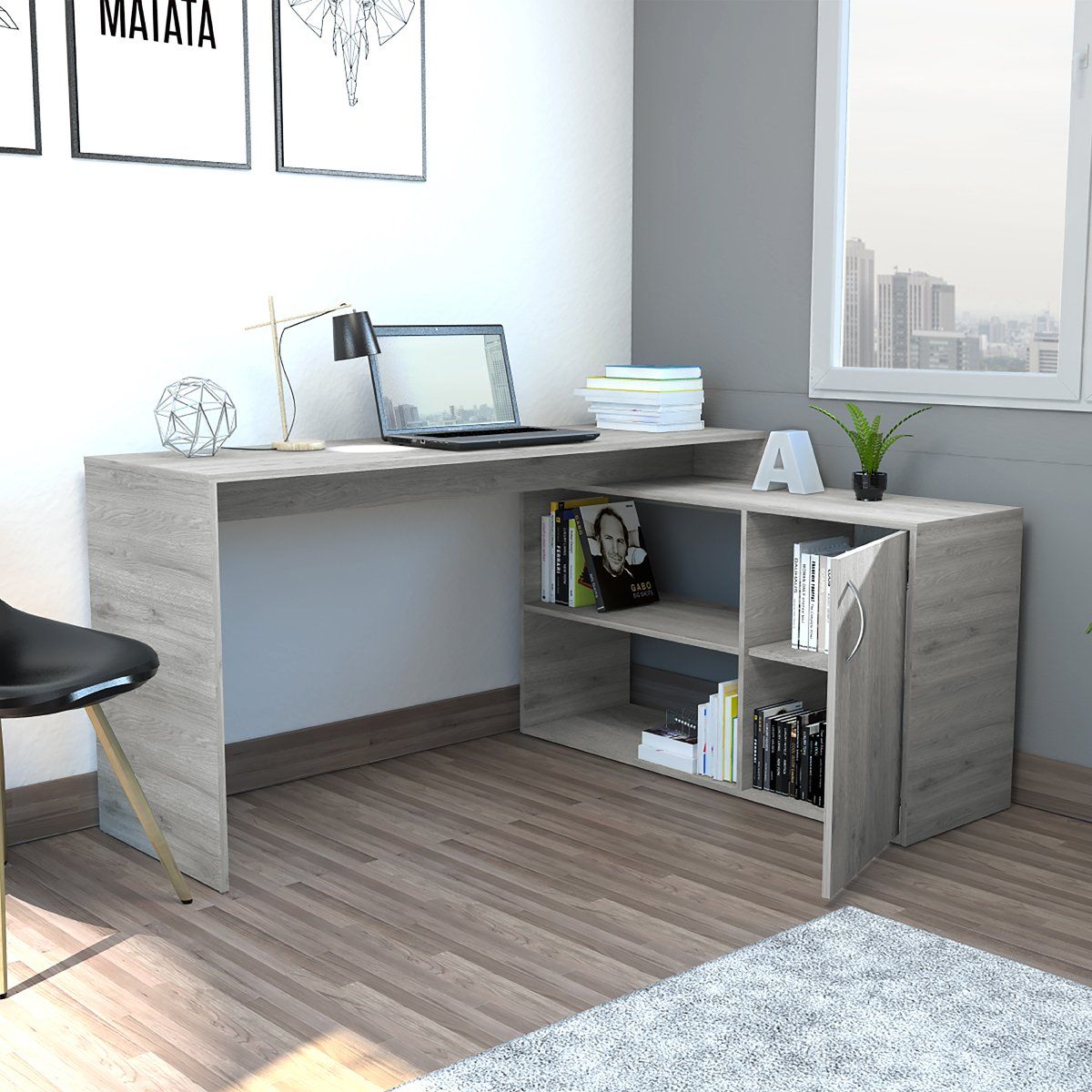 GENERICO - Escritorio Dubai  Ceniza - Envío Armado y Melamina 18mm