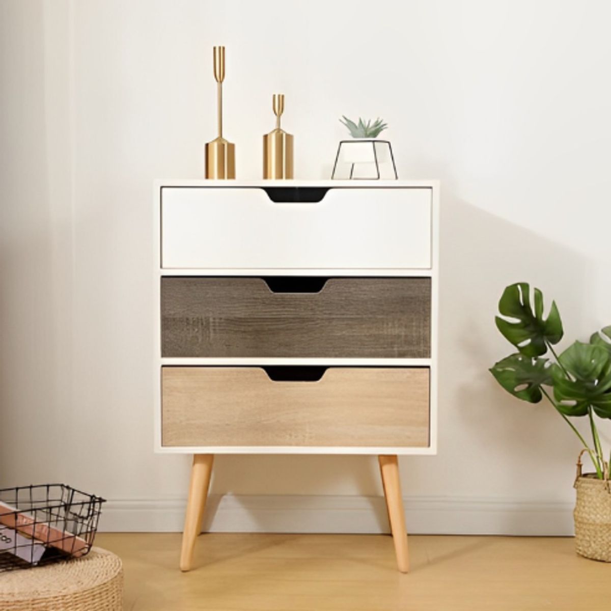 VENTITAS HOME - Velador Vintage Luna Ares Blanco Carbón y Rovere