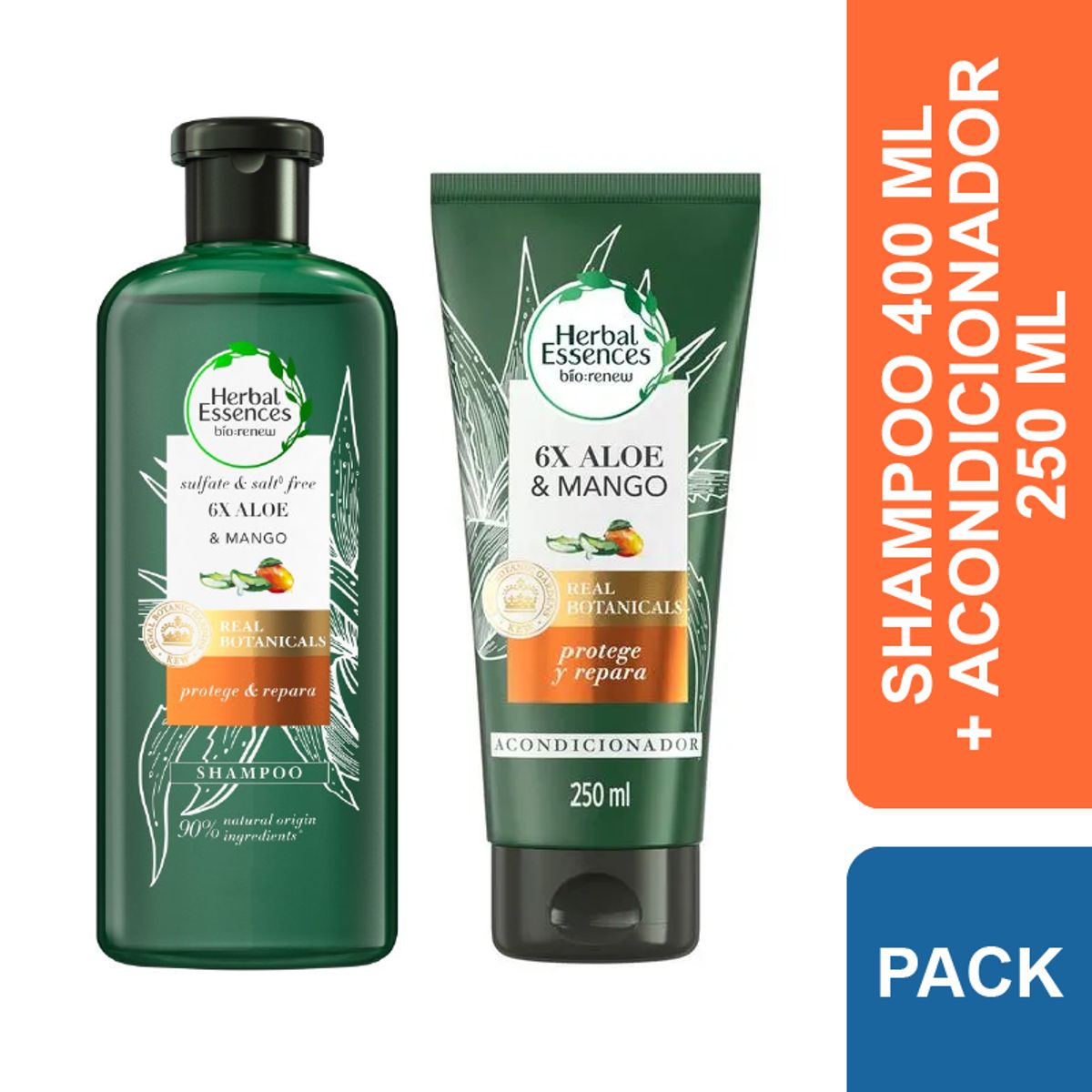 HERBAL ESSENCES - Shampoo + Acondicionador Herbal Essences 6X Aloe & Mango