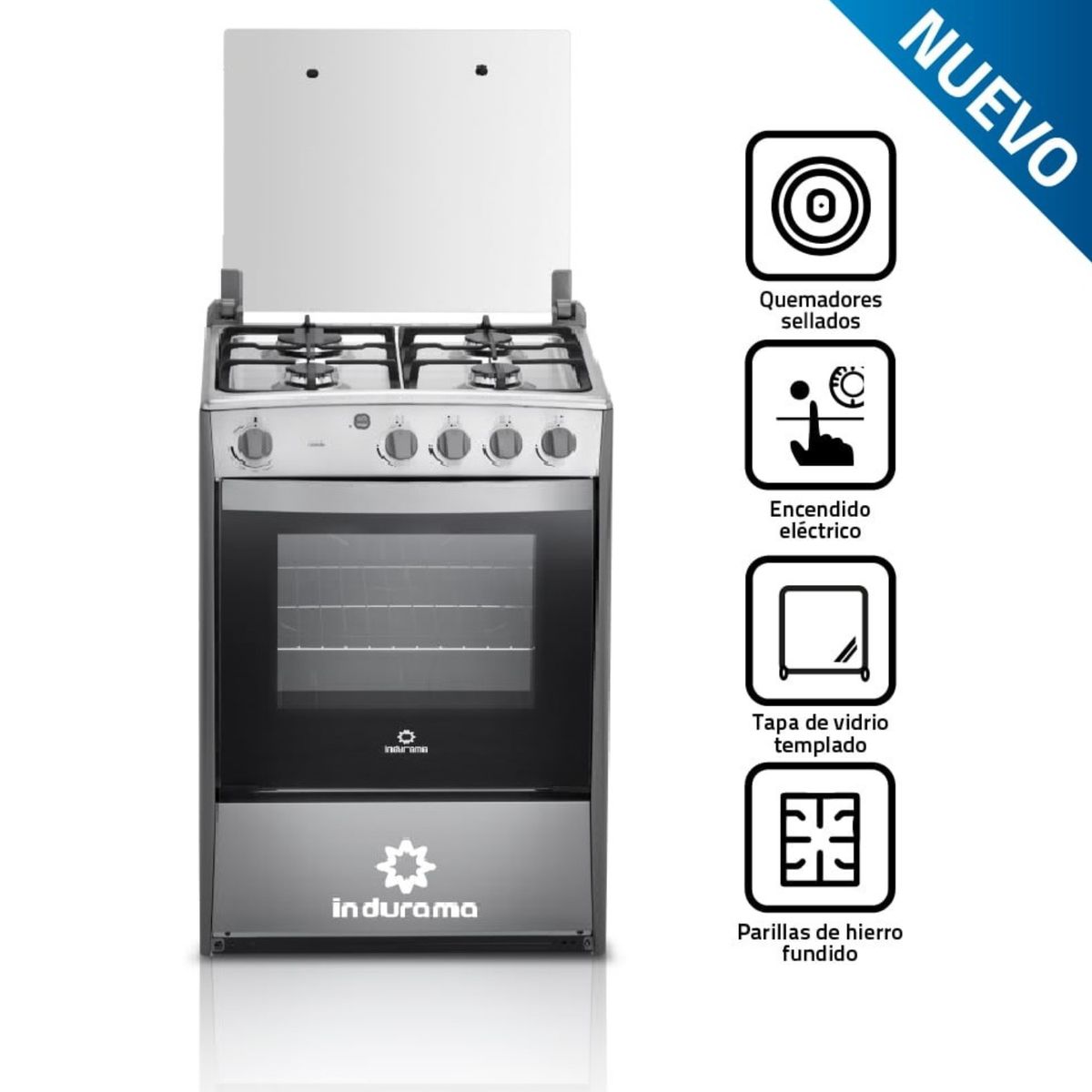INDURAMA - COCINA INDURAMA A GAS CORUÑA 4 QUEMADORES CROMA