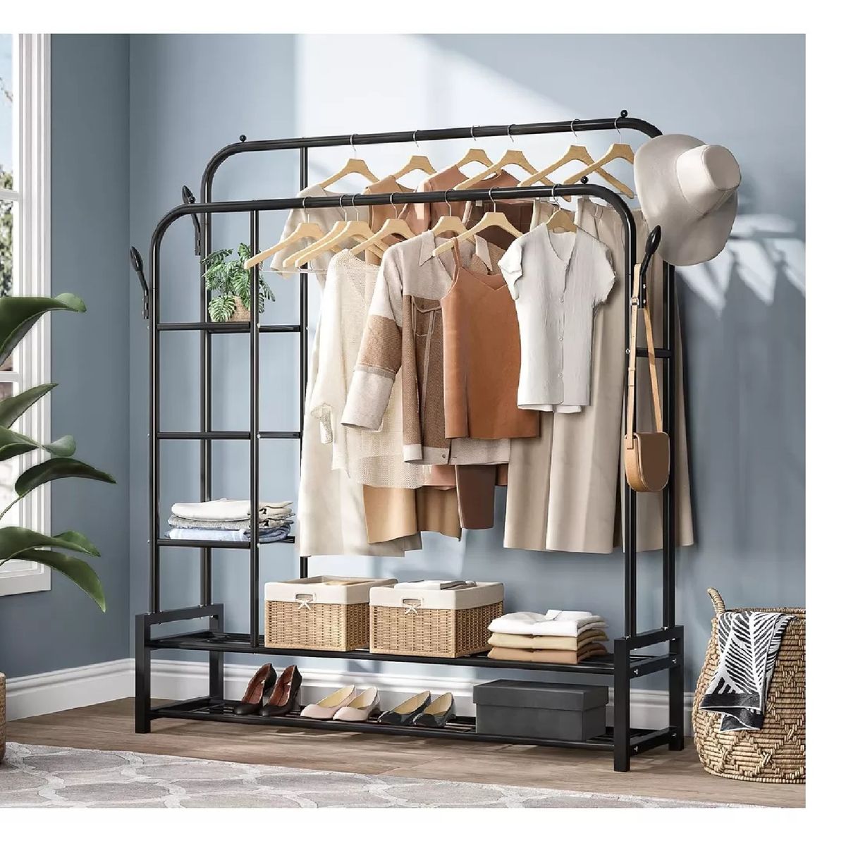 GENERICO - Perchero Doble Estante Organizador De Ropa Zapateros Grueso