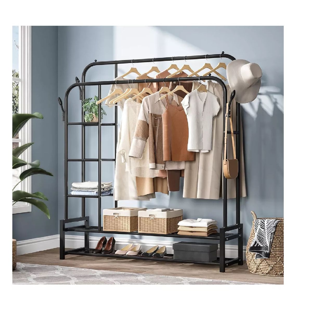 GENERICO - Perchero Doble Estante Organizador De Ropa Zapateros Grueso