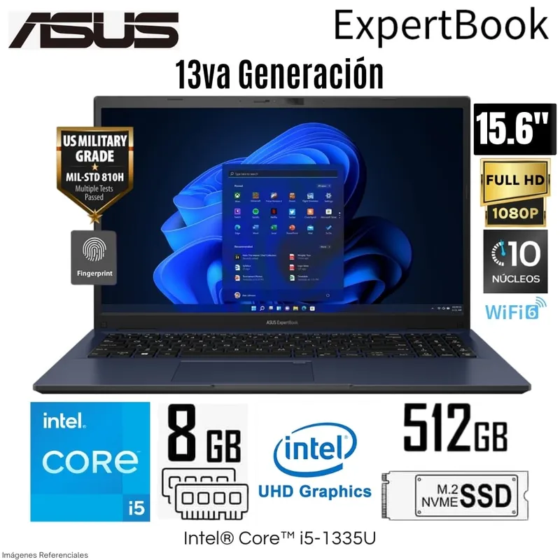 ASUS - Laptop Asus ExpertbooK B1502CVA-NJ0691 Intel Core i5-1335U 8GB RAM 512GB SSD 15.6 FHD STAR BLACK