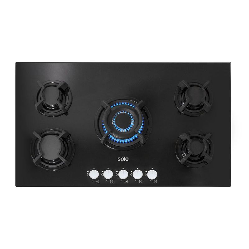 SOLE - COCINA EMPOTRABLE A GAS SOLE SOLCO033 NEGRO 86CM 5 HORNILLAS
