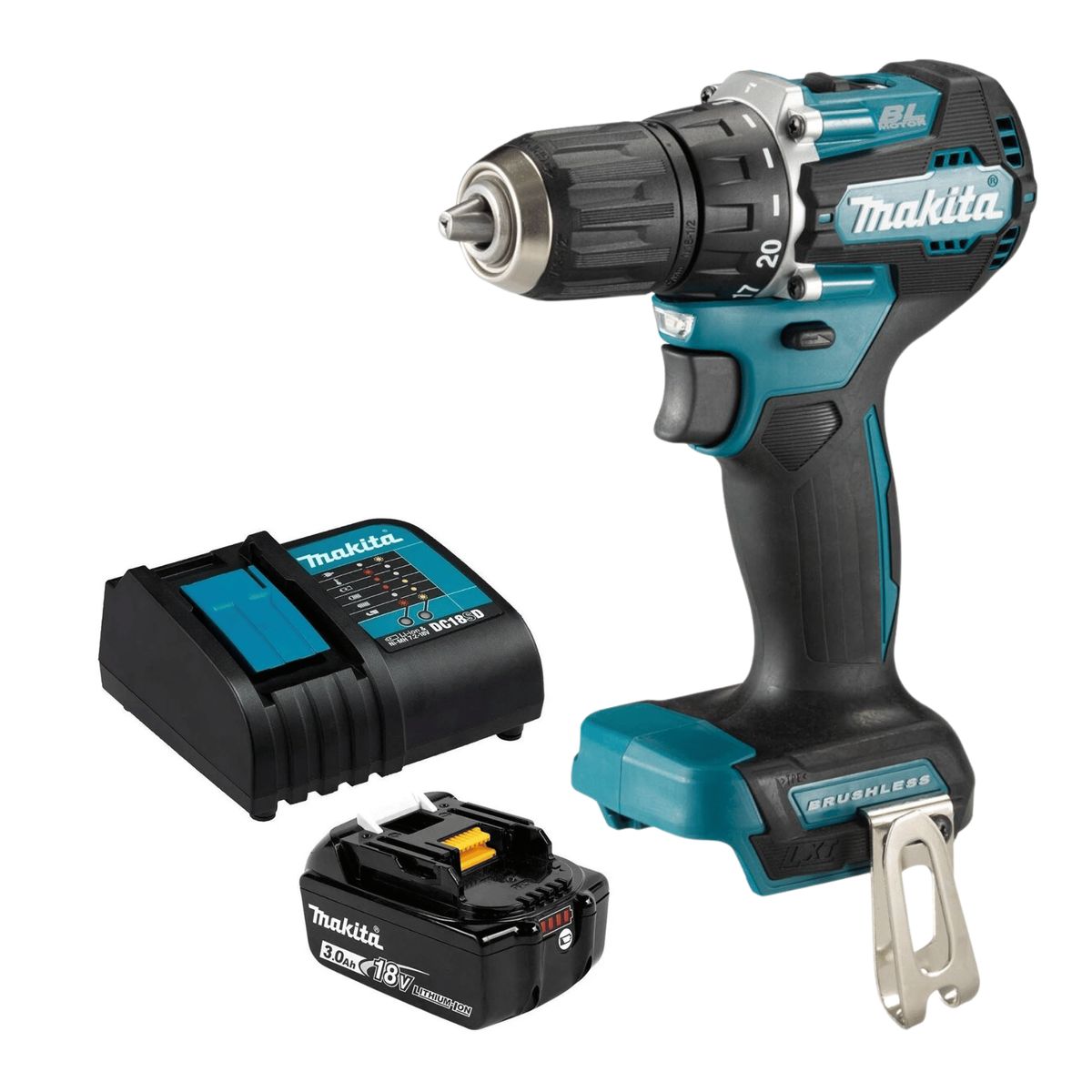MAKITA - Taladro Percutor 1/2″ 18V LXT BL Incluye 1 Bateria 3Ah y Carga Makita