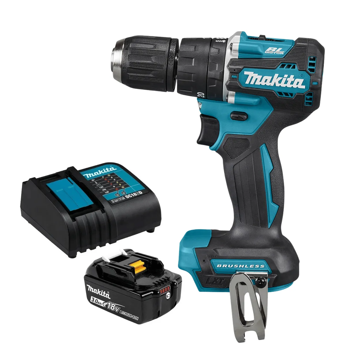 MAKITA - Taladro Percutor 1/2″ 18V LXT BL Incluye 1 Bateria 3Ah y Carga Makita