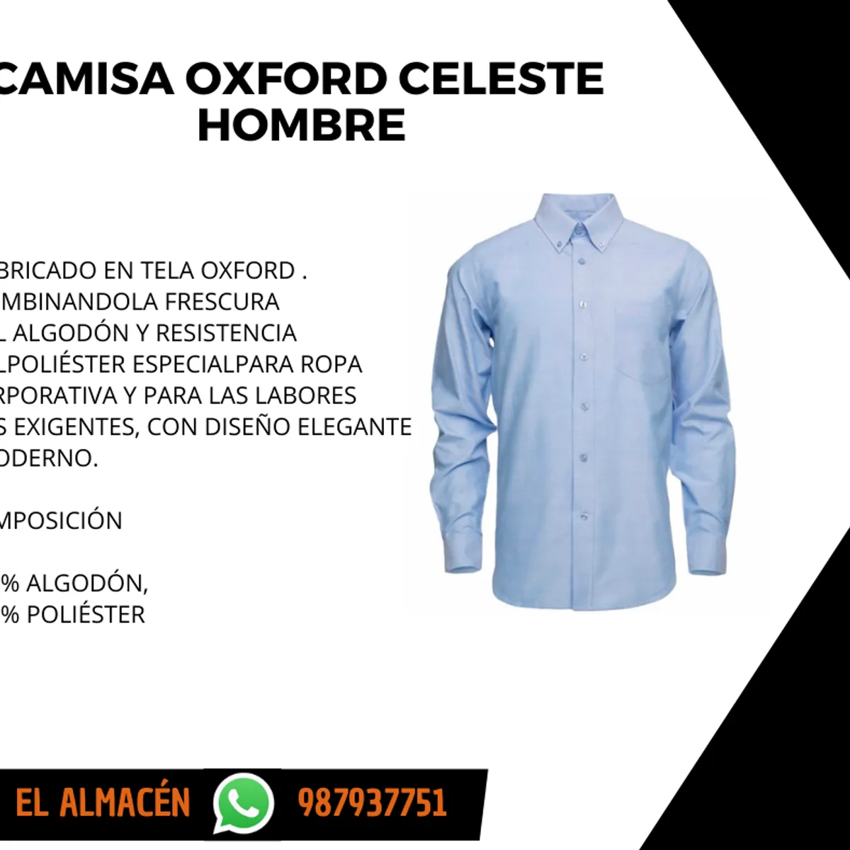STEEL PRO - CAMISA OXFORD MANGA LARGA HOMBRE - CELESTE