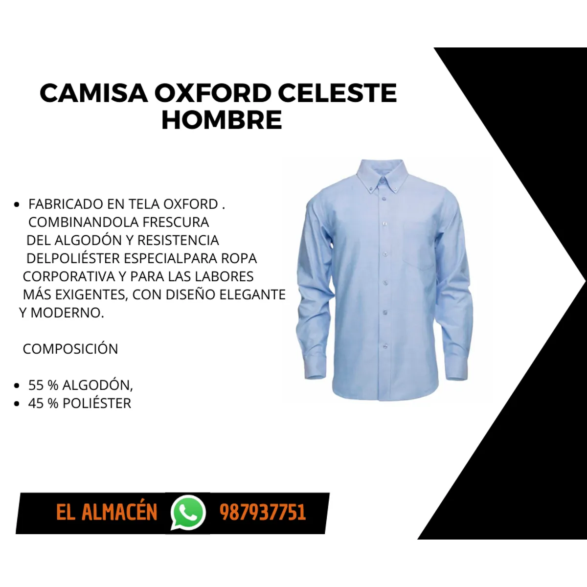 STEEL PRO - CAMISA OXFORD MANGA LARGA HOMBRE - CELESTE