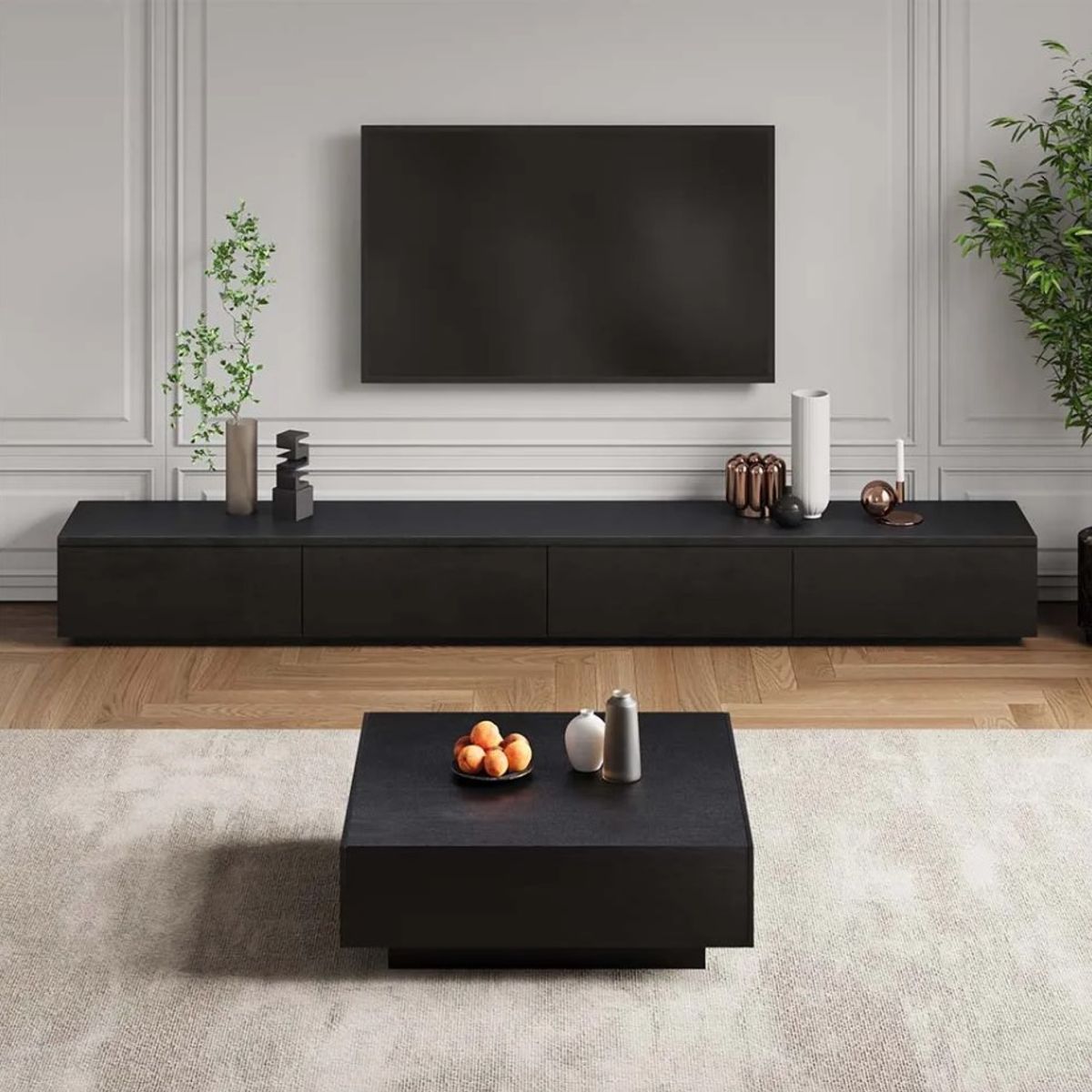 VENTITAS HOME - COMBO Mesa de TV 88° + Mesa de centro Ares Negro