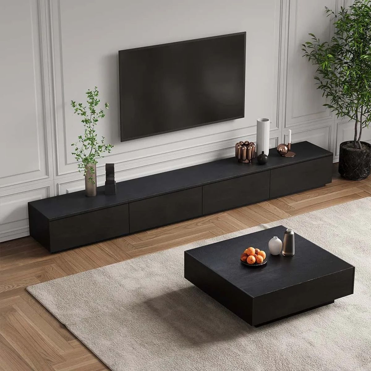 VENTITAS HOME - COMBO Mesa de TV 88° + Mesa de centro Ares Negro