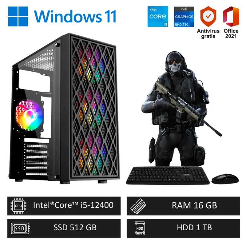 INTEL - COMPUTADORA PC GAMER INTEL CORE I5-12400 16GB RAM 512GB SSD + 1TB HDD