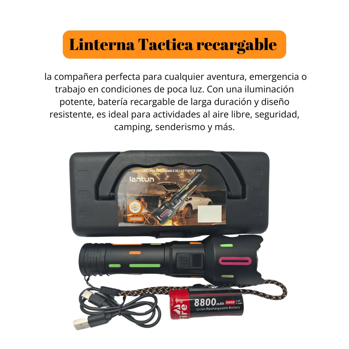 ROHS - Máxima Resistencia y Brillo  Linterna Recargable para Todo Terreno