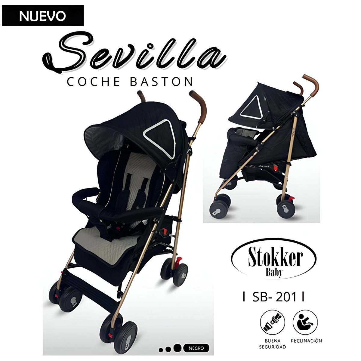 STOKKER BABY - Coche Bastón para Bebe Sevilla Negro