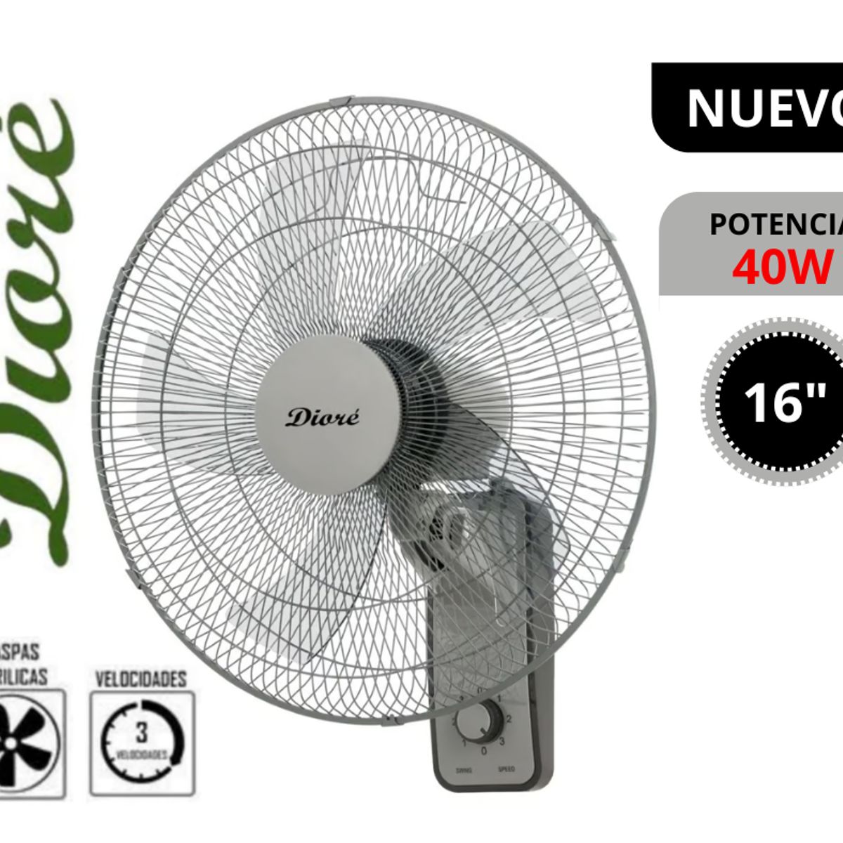 DIORE - Ventilador de Pared 16 Pulgadas Dioré MWF-1605