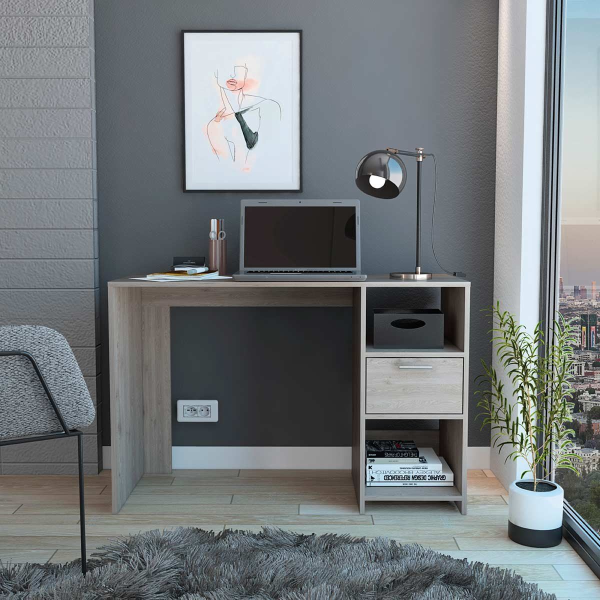 GENERICO - Escritorio Sulema  Ceniza  - Envío Armado y Melamina 18mm